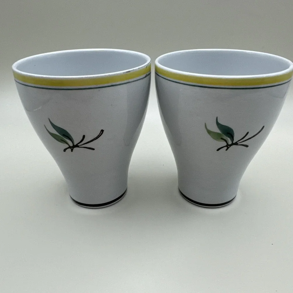 Vintage Arabia Finland MCM Windflower Pattern Egg Cups Set 2 Yellow Tumbler Dish